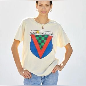 Clare V, Original Tee - Cream w/Multi CV Crest, Size Small